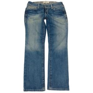 Ariat REAL Jeans Size 31R Measure 33x33 Mid Rise Bootcut Blue Stretch Denim